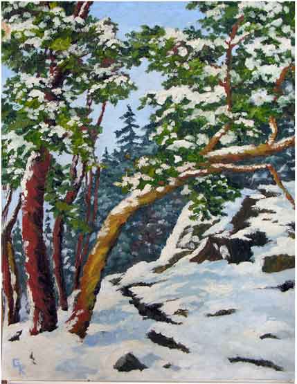 Snow on Arbutus trees - Oil - (Source: Salt Spring Archives)